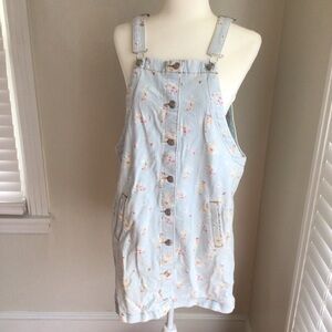 Celebrity Pink 90’s Style Denim Button Down Floral Overall Dress